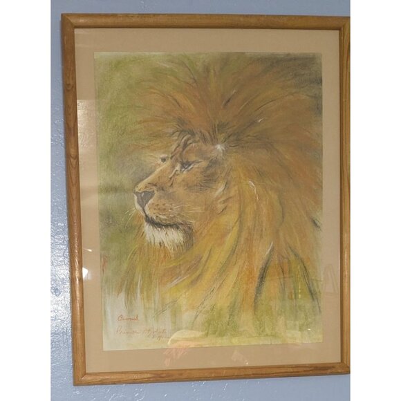 Lion Pastel Drawing by Priscilla P. Forster 5-14-02 Framed Wood Frame Glass - Picture 11 of 15